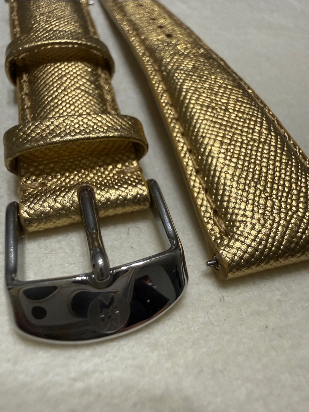 Michele Gold Textured Leather Watch Strap With Silver Buckle 20mm